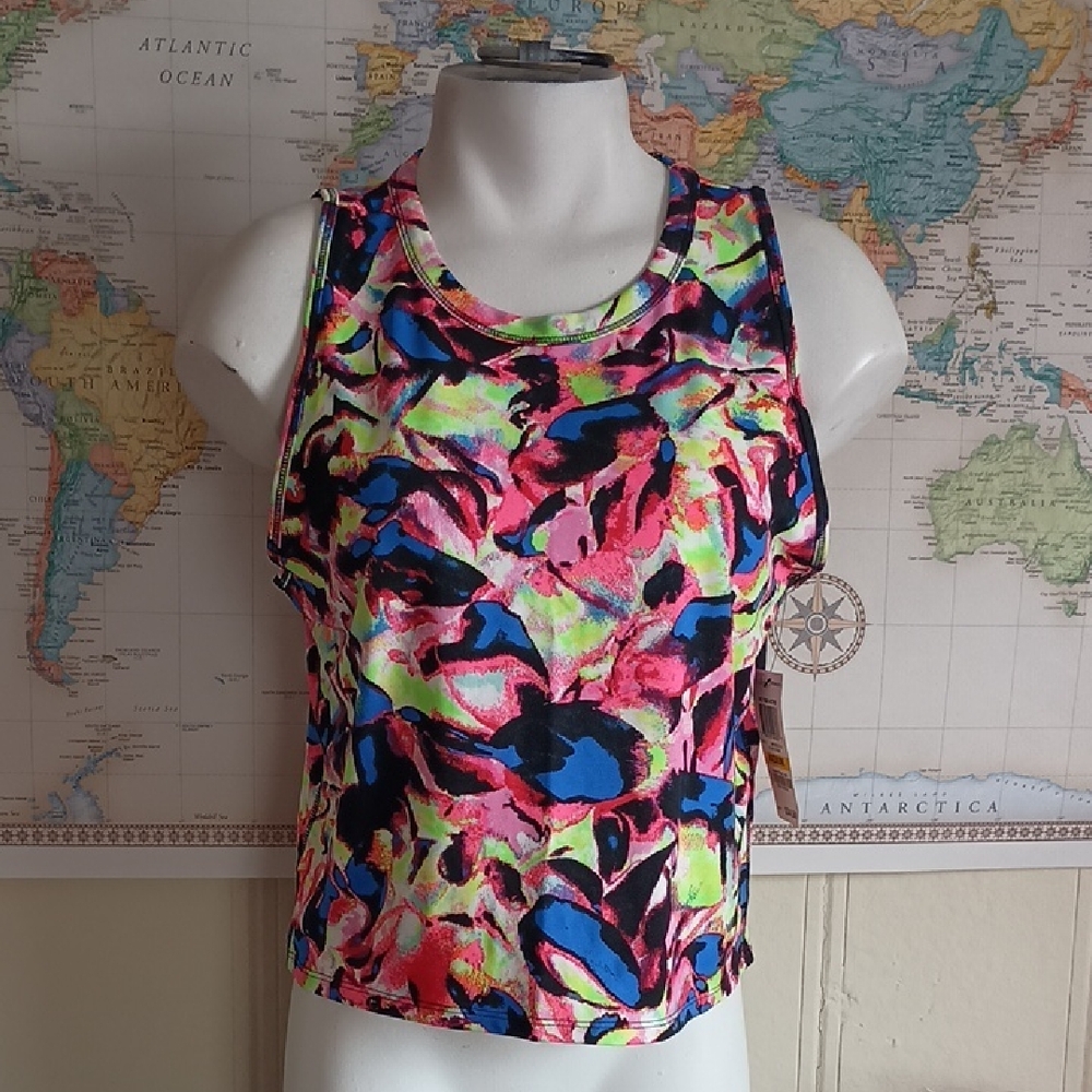 Material Girl Neon Abstract Print Tank Top - Pink, Blue, Black
